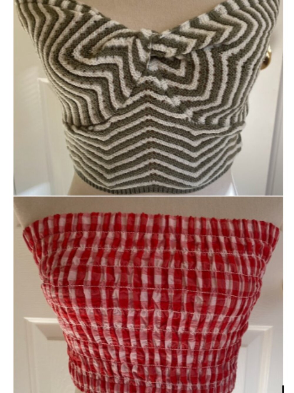 NWT 2 crop tops: WILLOW & WIND UNIVERSAL THREADS, red white green bandeau, S